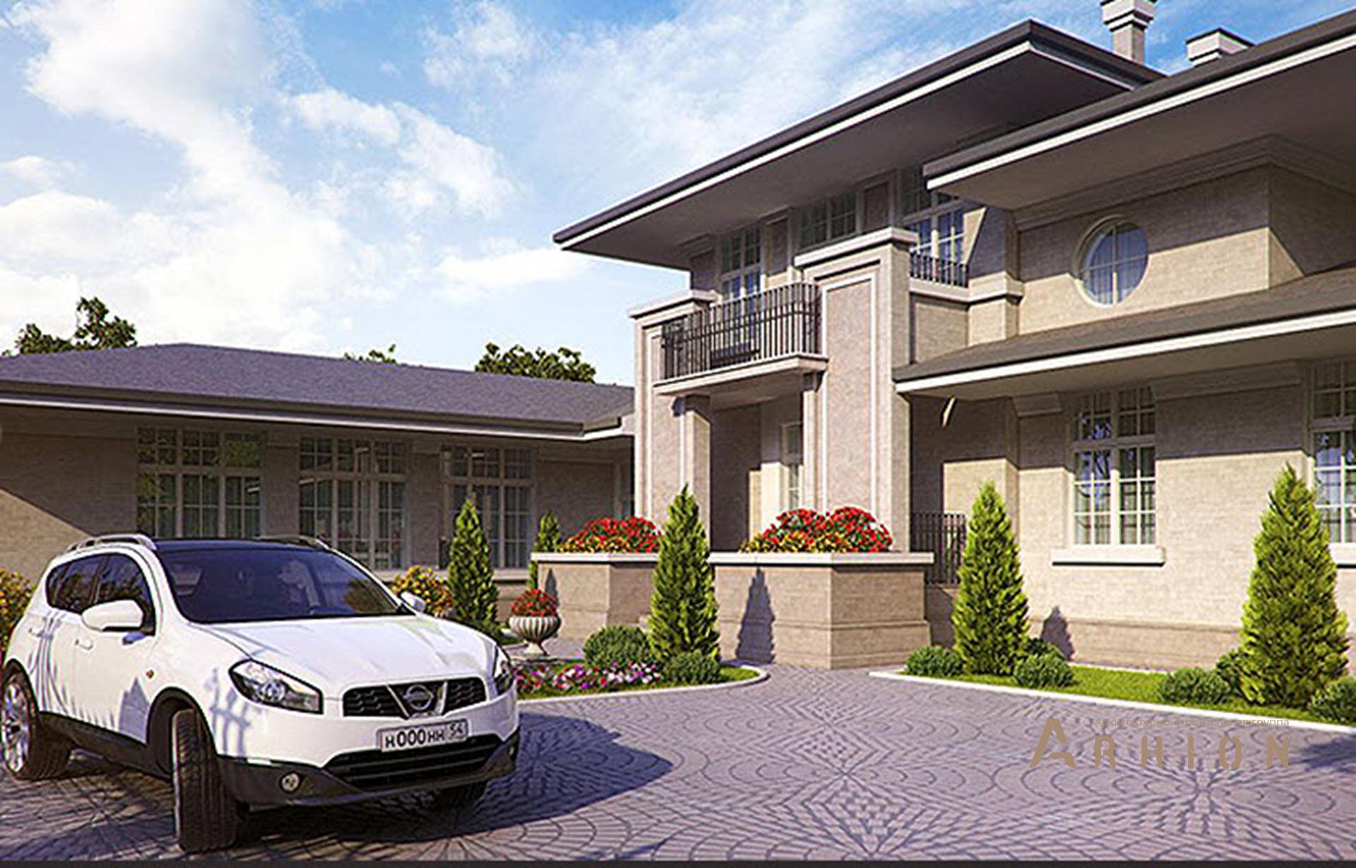 8. Проект двухэтажного дома в стиле Ллойда Райта (прерий) с многоскатной кровлей, SOV-14, площадью - 568 кв c терассой, балконом, бассейном, эркером, вторым светом